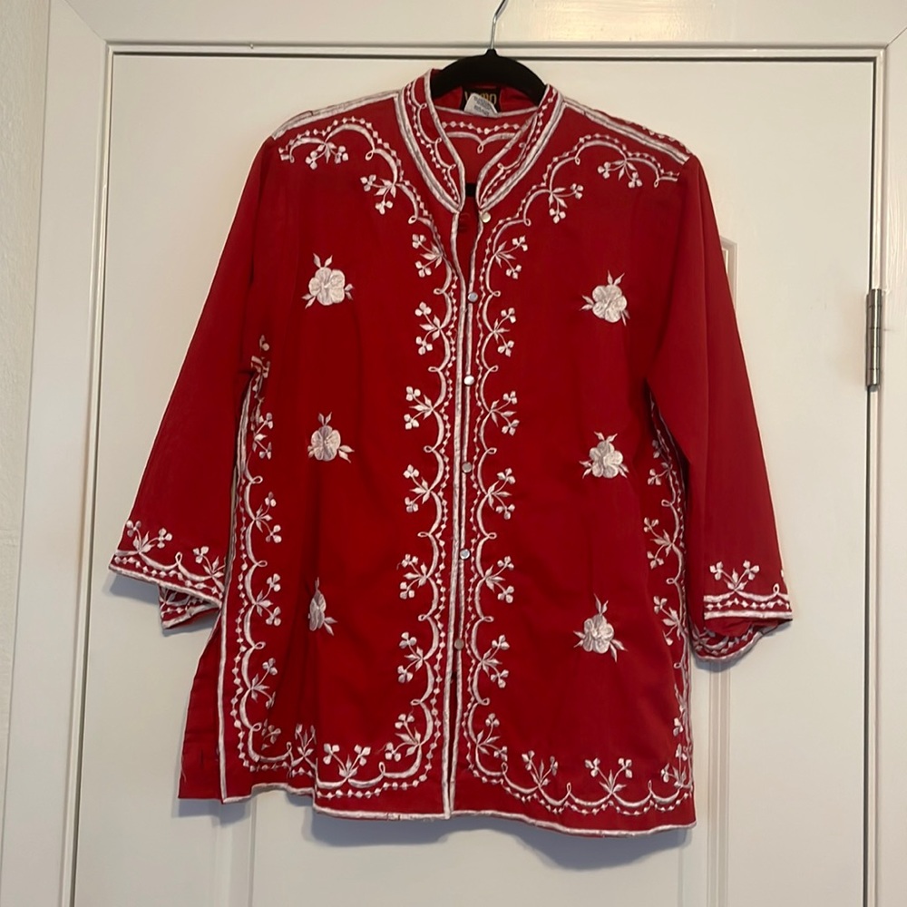 Red Embroidered Vamp Blouse